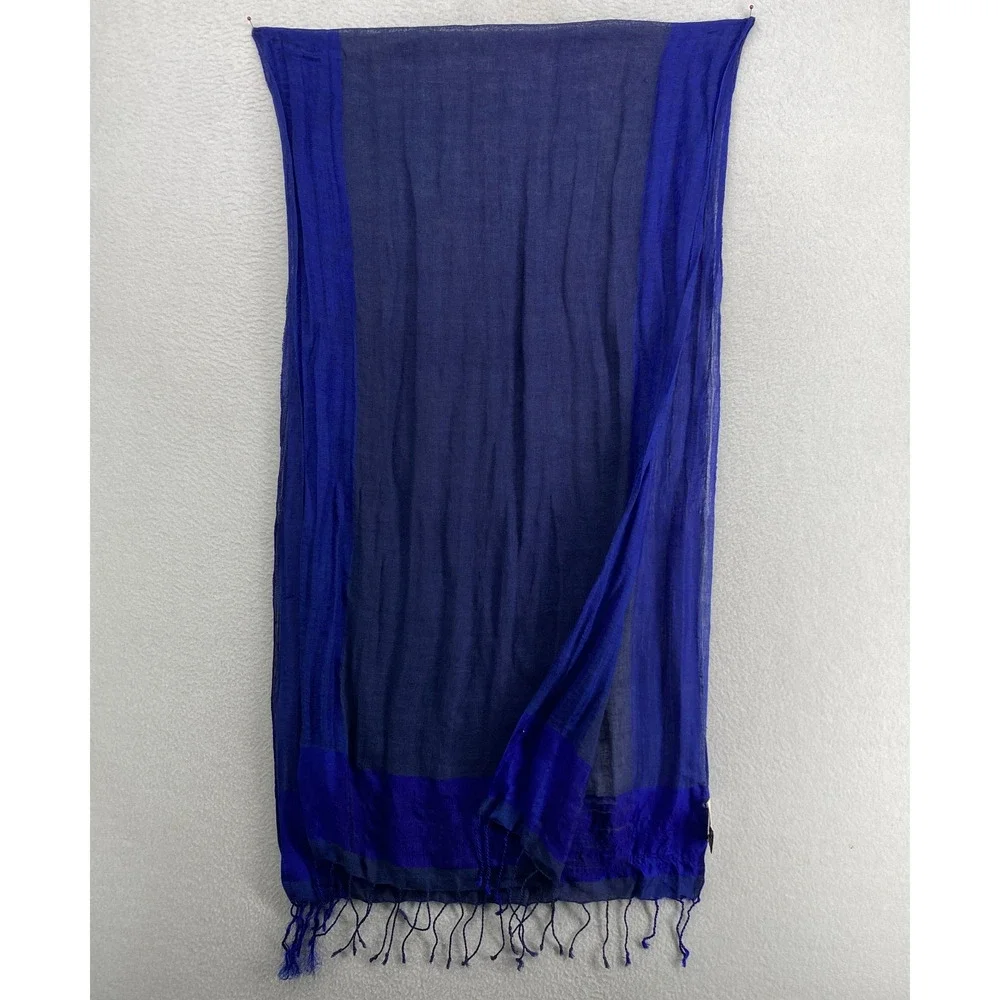 PAUL SMITH Scarf Womens Linen Silk Wrap Rectangle Tasseled Blue 21